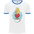 Peace Love Coffee Mens Ringer T-Shirt White/Royal Blue