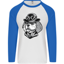 Steampunk King Charles Spaniel Cavelier Mens L/S Baseball T-Shirt White/Royal Blue