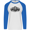 Devil Rider Motorcycle Motorbike Biker Mens L/S Baseball T-Shirt White/Royal Blue