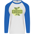 Vegan Mens L/S Baseball T-Shirt White/Royal Blue