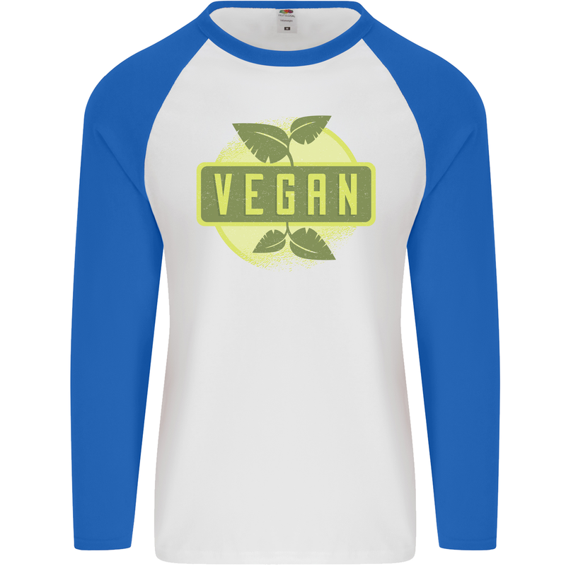 Vegan Mens L/S Baseball T-Shirt White/Royal Blue