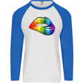 LGBT Bitten Lip Gay Pride Day Mens L/S Baseball T-Shirt White/Royal Blue