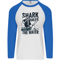 Shark Ahead Funny Scuba Diving Diver Mens L/S Baseball T-Shirt White/Royal Blue