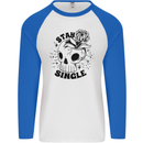 Stay Single Anti Valentines Singles Day Skull Mens L/S Baseball T-Shirt White/Royal Blue
