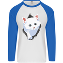 A Cat Rip Mens L/S Baseball T-Shirt White/Royal Blue