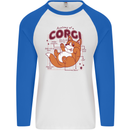 The Anatomy of a Corgi Dog Mens L/S Baseball T-Shirt White/Royal Blue