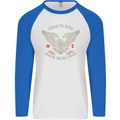 Born to Ride Biker Motorcycle Motorbike Mens L/S Baseball T-Shirt White/Royal Blue