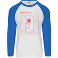 Retro Arcade Game Cabinet Gaming Gamer Mens L/S Baseball T-Shirt White/Royal Blue