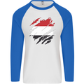 Torn Yemen Flag Yemeni Day Football Mens L/S Baseball T-Shirt White/Royal Blue