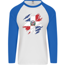 Torn Dominican Republic Flag Dominicanos Day Mens L/S Baseball T-Shirt White/Royal Blue