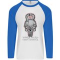 Work Hard Train Harder Training Top Workout Mens L/S Baseball T-Shirt White/Royal Blue