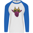 Offensive Goat With Finger Flip Glasses Mens L/S Baseball T-Shirt White/Royal Blue