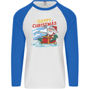 Santa Clause Fishing Funny Christmas Mens L/S Baseball T-Shirt White/Royal Blue