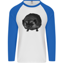 A Hedgehog Drawing Mens L/S Baseball T-Shirt White/Royal Blue