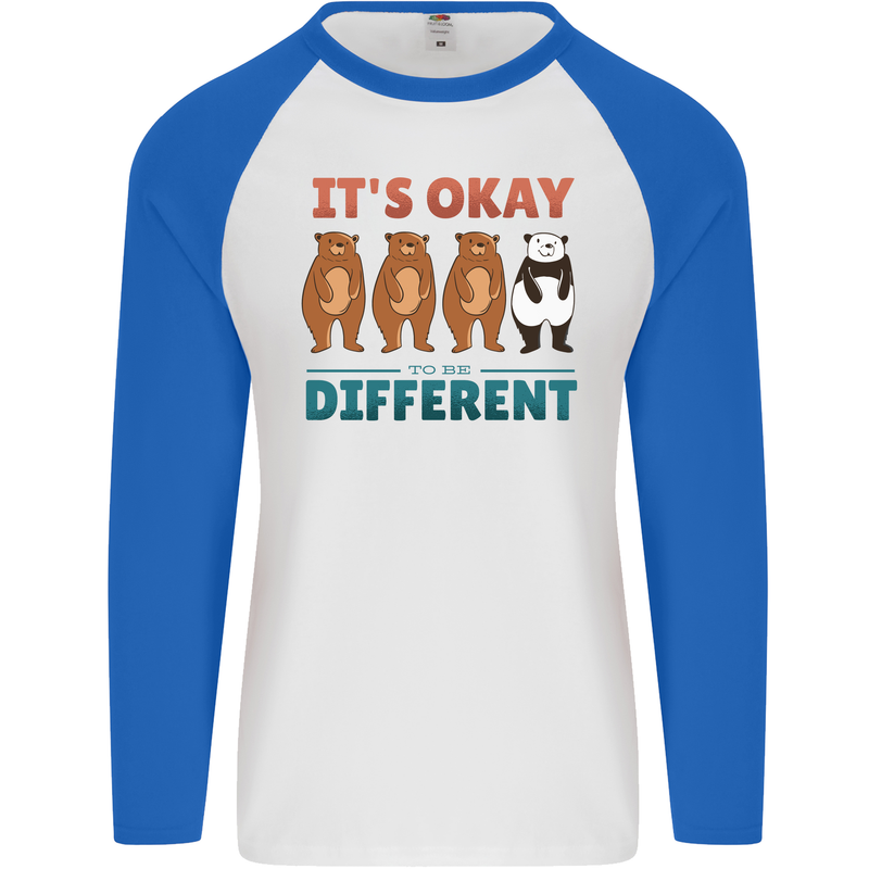 Panda Bear LGBT It's Okay to Be Different Mens L/S Baseball T-Shirt White/Royal Blue