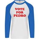 Vote For Pedro Mens L/S Baseball T-Shirt White/Royal Blue