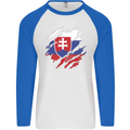 Torn Slovakia Flag Slovakia Day Football Mens L/S Baseball T-Shirt White/Royal Blue