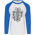 Roman Armour Fancy Dress Warrior Gym MMA Mens L/S Baseball T-Shirt White/Royal Blue