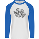 Valknut Symbol With Ravens Viking Mens L/S Baseball T-Shirt White/Royal Blue