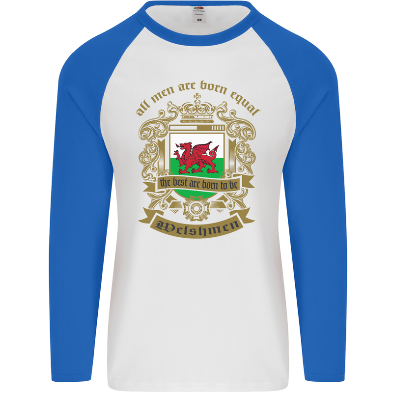 All Men Are Born Equal Welshmen Wales Welsh Mens L/S Baseball T-Shirt White/Royal Blue