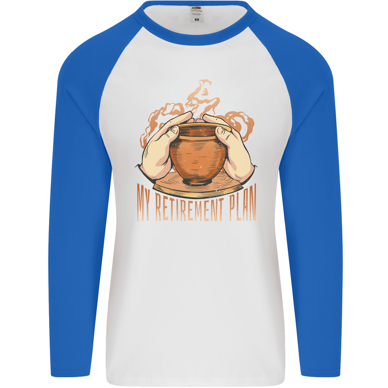 Pottery Retirement Plan Funny Mens L/S Baseball T-Shirt White/Royal Blue