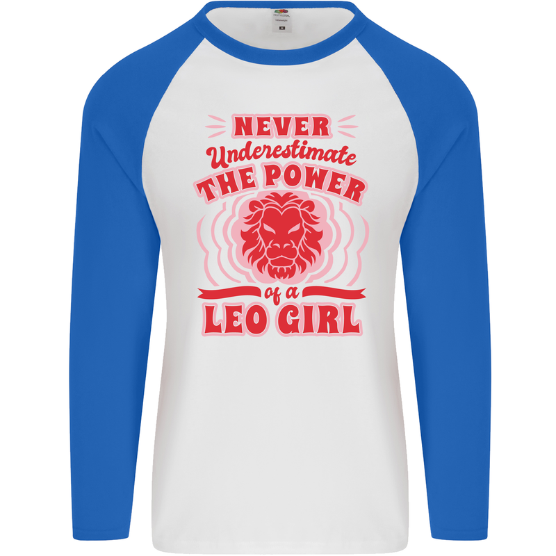 Power of Leo Girl Star Sign Zodiac Horoscope Mens L/S Baseball T-Shirt White/Royal Blue
