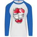 Gym The Austrian Flag Ripped Muscles Austia Mens L/S Baseball T-Shirt White/Royal Blue