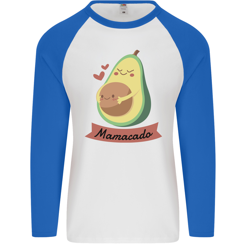 Mamacado New Baby Pregnancy Pregnant Mens L/S Baseball T-Shirt White/Royal Blue