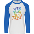Live With Pride LGBT Gay Pride Mens L/S Baseball T-Shirt White/Royal Blue