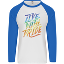 Live With Pride LGBT Gay Pride Mens L/S Baseball T-Shirt White/Royal Blue