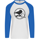 Viking Crow Celtic Norse Valhalla Odin Thor Mens L/S Baseball T-Shirt White/Royal Blue