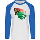 Curled Vanuatu Flag Day Football Mens L/S Baseball T-Shirt White/Royal Blue