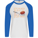 Flip Out Funny BBQ Grill Mens L/S Baseball T-Shirt White/Royal Blue