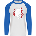 Torn Peru Flag Peruvian Day Football Mens L/S Baseball T-Shirt White/Royal Blue