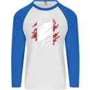 Torn Peru Flag Peruvian Day Football Mens L/S Baseball T-Shirt White/Royal Blue