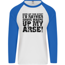 Give up the Gym? Funny Training Top Fitness Mens L/S Baseball T-Shirt White/Royal Blue