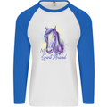 Horse Is My Spiritual Animal Equestrian Mens L/S Baseball T-Shirt White/Royal Blue