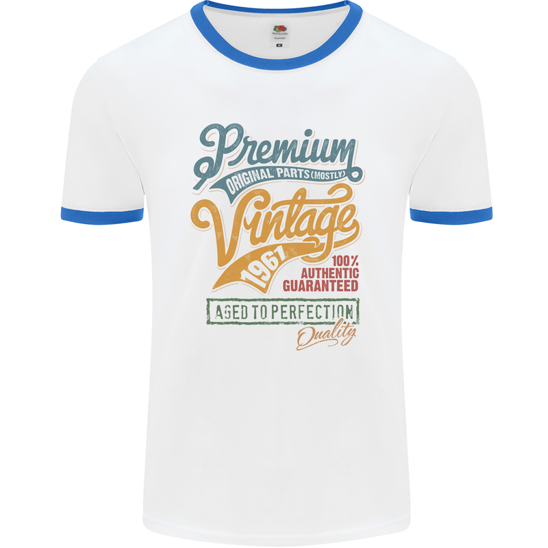 Aged to Perfection 62nd Birthday 1961 Mens Ringer T-Shirt White/Royal Blue