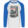American Chicago Mafia Mens L/S Baseball T-Shirt White/Royal Blue