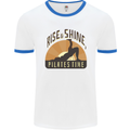 Yoga Rise and Shine Pilates Time Funny Mens Ringer T-Shirt White/Royal Blue