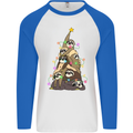 Christmas Sloth Tree Funny Xmas Mens L/S Baseball T-Shirt White/Royal Blue