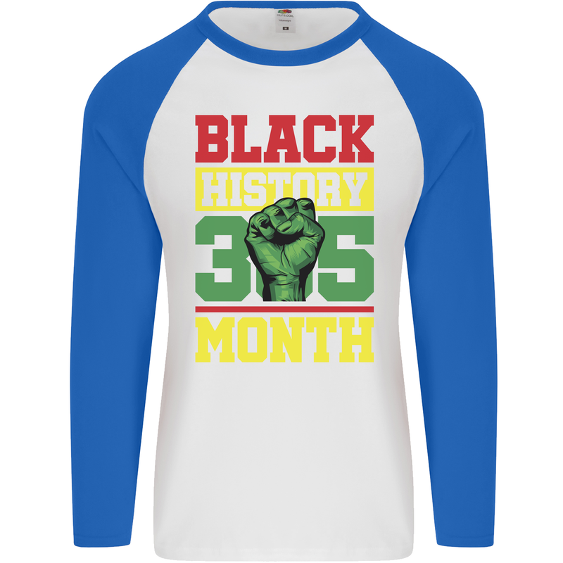 Black History Month Lives Matter African Mens L/S Baseball T-Shirt White/Royal Blue