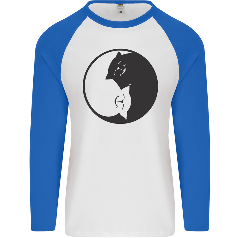 Yin Yang Cat Lover Funny Kitten Pet Mens L/S Baseball T-Shirt White/Royal Blue