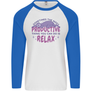 Funny Relaxing Sloth Mens L/S Baseball T-Shirt White/Royal Blue