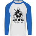 Ninjitsu A Ninja MMA Mixed Martial Arts Mens L/S Baseball T-Shirt White/Royal Blue