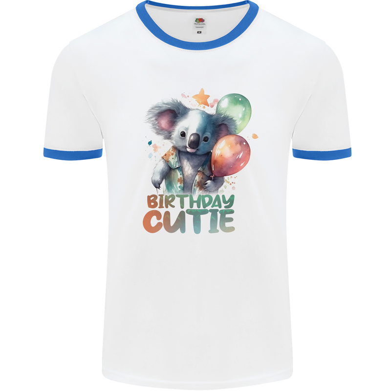 Birthday Cutie Koala 3rd 4th 5th 6th 7th 8th Mens Ringer T-Shirt White/Royal Blue