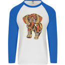 Steampunk Elephant Mens L/S Baseball T-Shirt White/Royal Blue