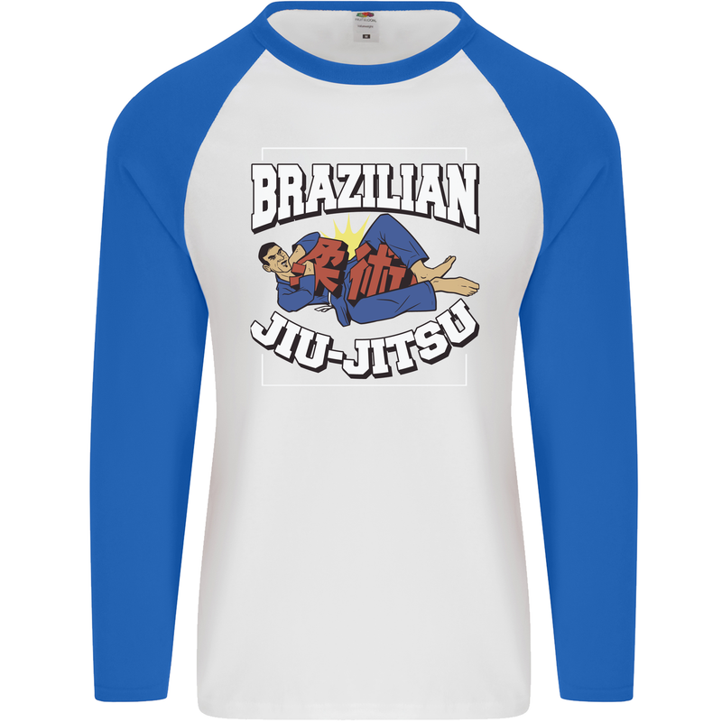 Brazilian Jiu Jitsu Mens L/S Baseball T-Shirt White/Royal Blue