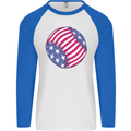 Baseball USA Stars and Stripes American Flag Mens L/S Baseball T-Shirt White/Royal Blue