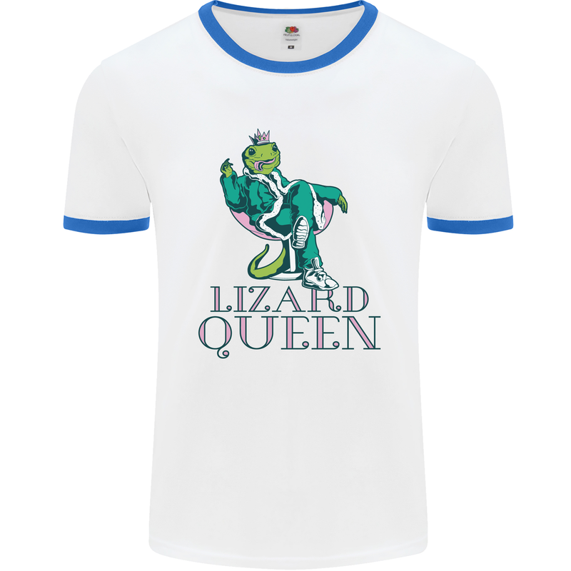 Lizard Queen Chameleon Bearded Dragon Mens Ringer T-Shirt White/Royal Blue